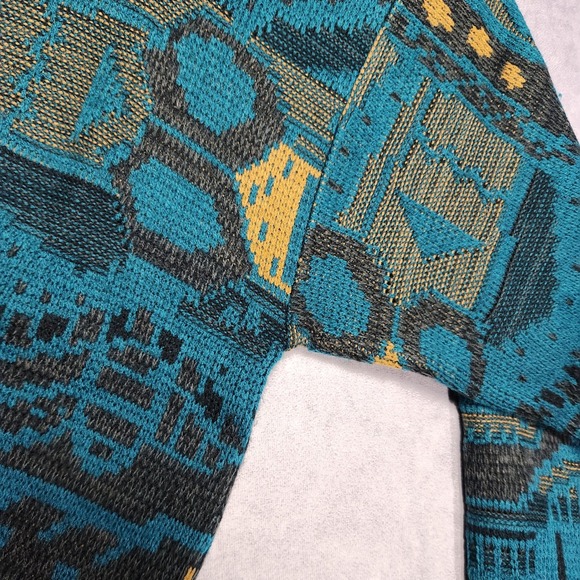 Saturdays Mens Vintage Teal Black Gold Geometric Pattern Knit Sweater size Large - Picture 12 of 14